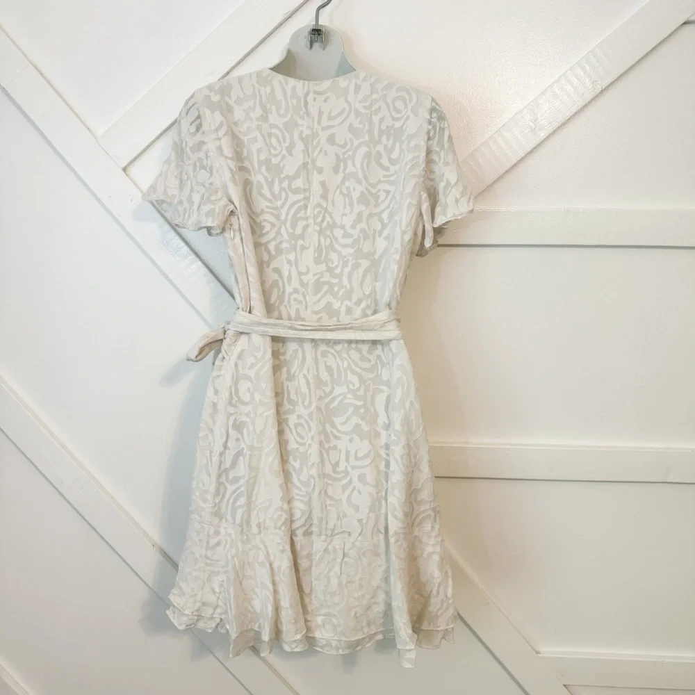 Tanya Taylor Floral Bianka Flutter Sleeve Tie Waist V-Neck Mini Wrap Dress White